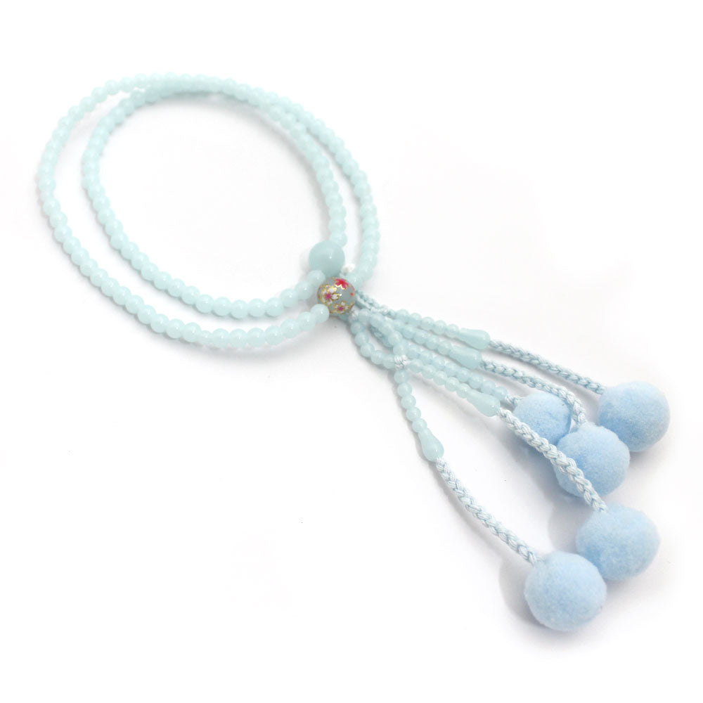 Buddhist prayer beads plastic sakura print blue (S)