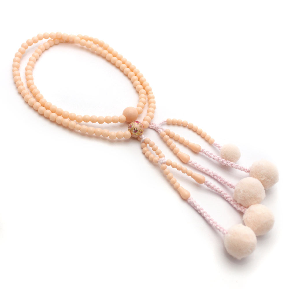 Buddhist prayer beads plastic sakura print pink (S)